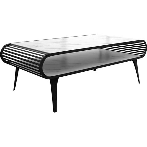 Mesa de centro Oswego 161, Mármol blanco, 44x60x120cm, Diámetro: 0, Aglomerado laminado, Angular (1/3)