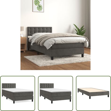 Samtbett - Boxspringbett mit Matratze Dunkelgrau 100x200 cm Samt (1/5)