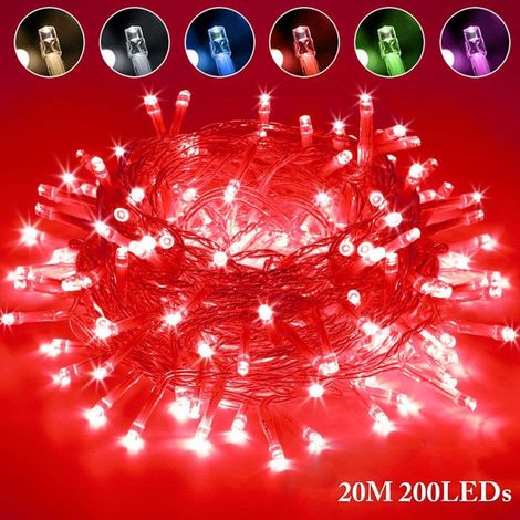 1 Guirlande lumineuse,200 LEDs,20M,Câble transparent,Rouge,IP44,Noël,jardin,mariage (1/5)
