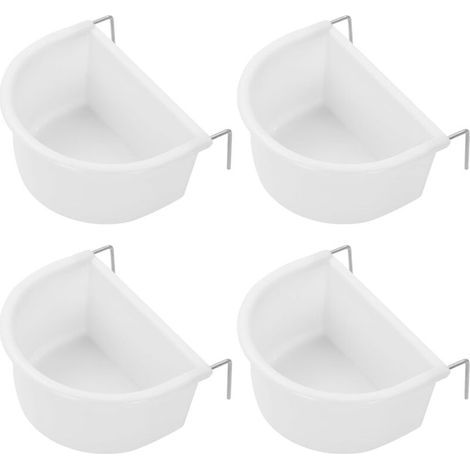 Lot de 4 gamelles en plastique en forme de D avec crochet à suspendre pour perroquet, perruche, calopsitte et perruche (1/4)