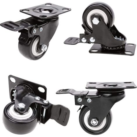 Ruote piroettanti con freno, ruote in gomma da 50 mm per mobili con portata di 400 kg, nere - Crezuo