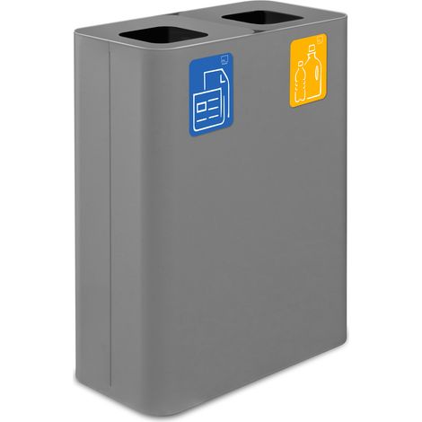 Pattumiera Sistema di Raccolta Rifiuti 60x30xh80 cm In Acciaio Verniciato Doppio Scomparto Grigio (1/2)