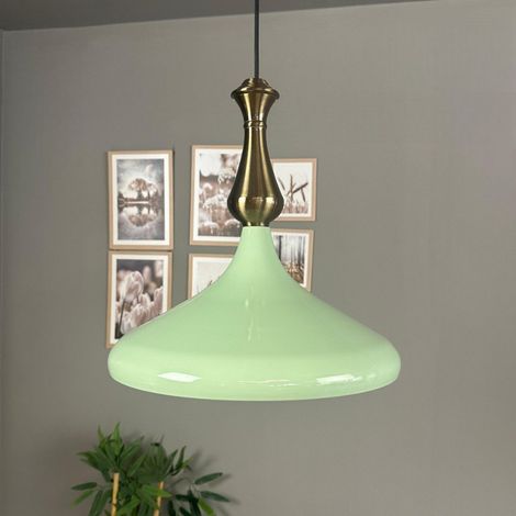 Suspension Industrielle en Métal Vert Menthe Peint à la Main – Lustre Vintage E27 Ø41 cm pour Salon, Chambre ou Salle à Manger (1/5)