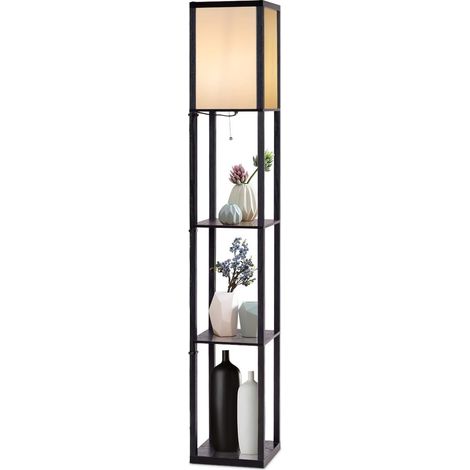 Costway – Lampadaire sur pied 160 cm avec 3 étagères – Abat-jour en lin blanc – Base E27 – Pour salon et bureau – Lumière douce et agréable (1/5)
