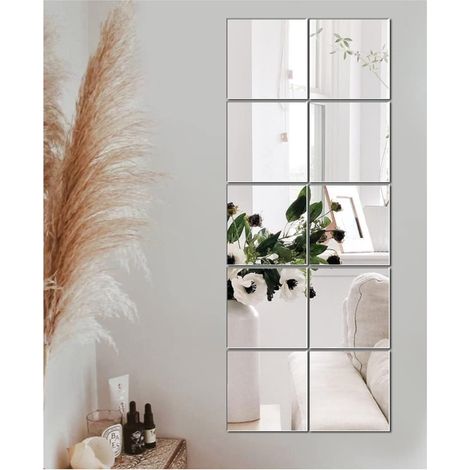 10 Pièces Miroir, Verre Lisse Poli, Adhésif Double Face, Décoration Murale Salon Chambre (1/5)