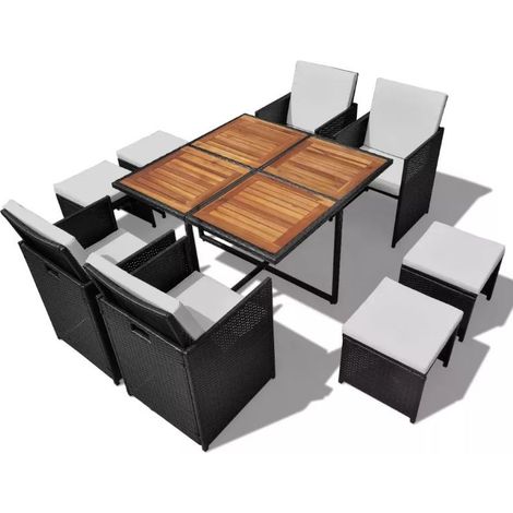 Table carrée et 4 chaises de jardin résine tressée noir Iris (1/5)