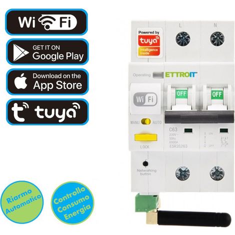 ETTROIT e-smart Interruttore Magnetotermico 63A contatore energia 2P Tuya SmartWiFi - ESR3S263 (1/6)