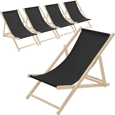 ECD Germany 5er Set Liegestuhl klappbar, Schwarz, Holz, verstellbare Rückenlehne, 3 Positionen, bis 120 kg, Sonnenliege Gartenliege Strandliege Strandstuhl Holzklappstuhl, für Garten, Balkon & Strand