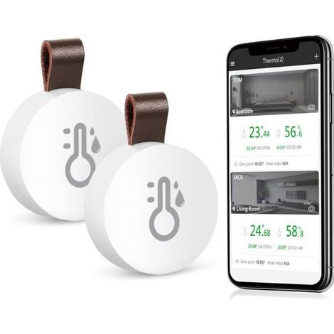 2pcs Thermomètre Hygromètre Intérieur Bluetooth, Mini Thermomètre D\'intérieur, Capteur de Moniteur de Température de Thermomètre (1/4)