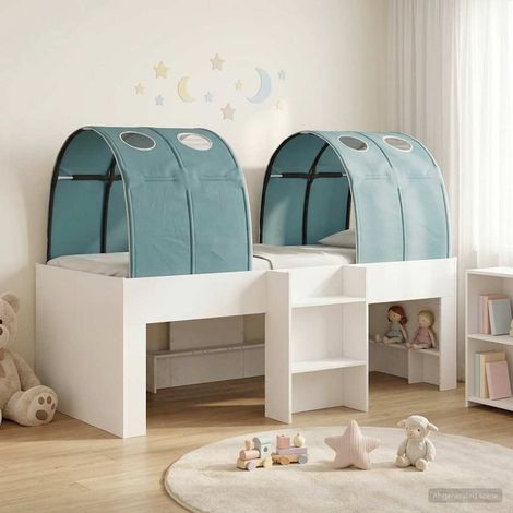 vidaXL Lit avec Tunnel 3 pc Blanc et bleu clair Bois d'ingénierie (1/5)