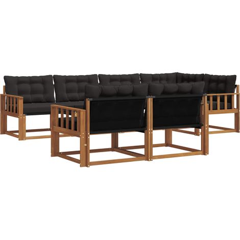 Set di divani da esterno 7 pz Naturale e Nero vidaXL (1/5)