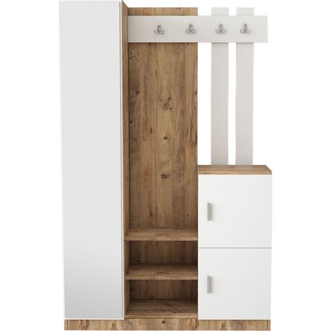 Cotecosy – Vestiaire 3 portes avec miroir – Panneau de particule mélaminé – Longueur 113.6 cm, Hauteur 179.7 cm, Profondeur 37.5 cm – Blanc naturel (1/9)