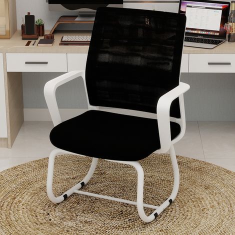 Silla de oficina moderna minimalista de metal y malla, negra y blanca, OKWISH (1/5)