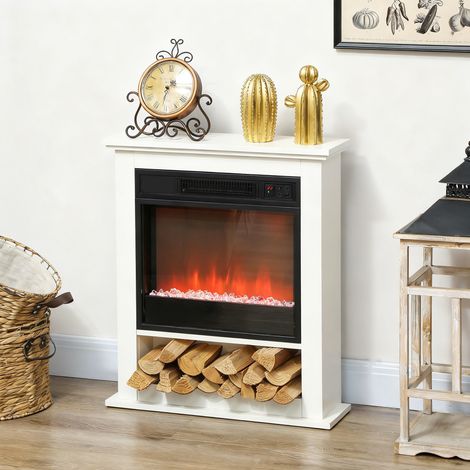 Elektrischer Kamin (1800 W), dekorativer Kaminsims, 9-farbiger Flammeneffekt und 5 Helligkeitsstufen, 62,5 x 20 x 72,5 cm, weiß (1/5)