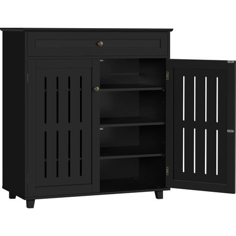 Yaheetech – Meuble à chaussures noir avec tiroir et étagères réglables – Dimensions 78x37x86 cm – MDF et métal pour entrée ou dressing (1/5)