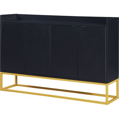 Buffet moderne au style minimaliste, buffet sans poignées à 4 portes pour salle à manger, salon et cuisine (noir) (1/5)
