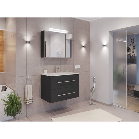 Badmöbel Set Firenze 70 2tlg. Spiegelschrank Softclose grafit