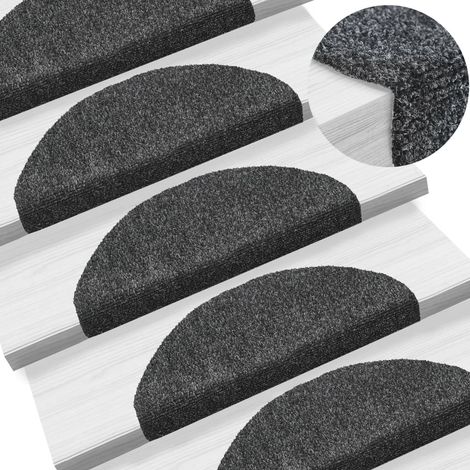 Lot de 15 Tapis d'escalier Tapis de marche Marchette Escalier Poinçon aiguilleté 65x21x4 cm Gris foncé 76575