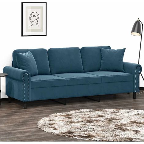 3-Sitzer-Sofa mit Zierkissen Blau 180 cm Samt