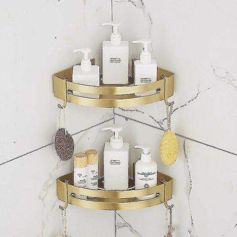Duschablage ohne Bohren, Eck-Badezimmerregal Starlight (glänzendes Sandgold, 2 Ebenen) Tw--