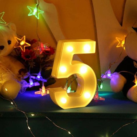 TrAdE Shop Traesio - Numero 5 Luminoso Bianco A Led Decoro Per Eventi Feste Luce Calda 3000k 16x3cm - (1/5)