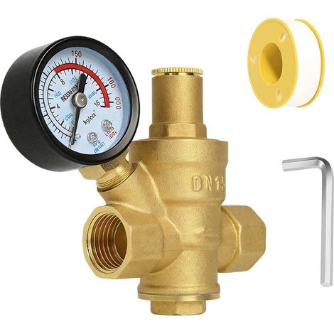 Water Pressure Reduction 1/2" DN15 with pressure gauge, Made 100% Brass High Hardness water pressure regulator adjustable thread valve water control Adjustable Water Pressure (1/5)