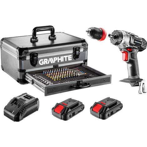 Energy+ Set im Aluminiumkoffer: Akku-Bohrschrauber 2x18V/2,0Ah, 10 mm, abnehmbarer Griff + 109 Zubehörteile (1/5)