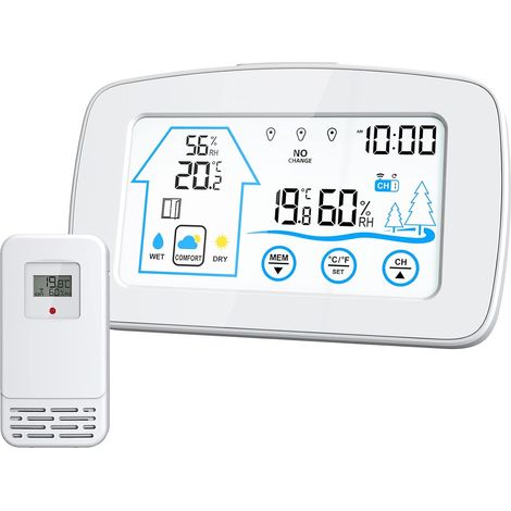 Station Météo Numérique, Réveil avec ℃/℉ Température Humidité Intérieures Extérieures Rétro-éclairage Boutons Tactile pour Salon Maison (1/5)