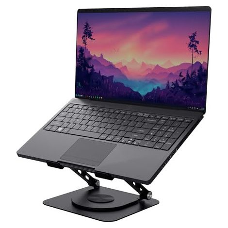 Trust Zeff Support Ordinateur Portable 16 Pouces Ergonomique, Angle de Rotation de 360°, Support PC Portable Pliable en Métal, Hauteur Réglable, Rehausseur PC Portable Dell HP Macbook, Noir (25482)