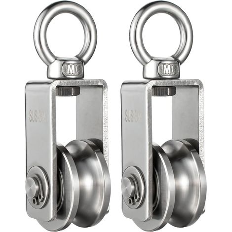 2 Pack Idler Pulley with 2 Ball Bearings, 304 Stainless Steel Fitness Pulley, Rope Pulley, Steel Cable, Load Capacity 250 kg (1/5)