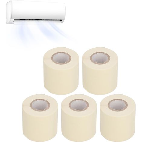 Lot de 5 rubans d'étanchéité pour conduits de climatisation, tuyaux en cuivre et PVC, ruban isolant pour climatiseur avec attache de serrage et ruban adhésif à glisser, largeur 60 mm (pour pièces) (1/5)