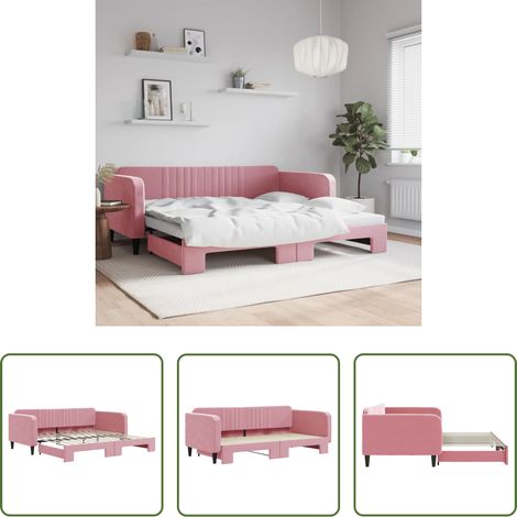 vidaXL Canapé double - Lit de jour avec lit gigogne rose 100x200 cm velours (1/5)