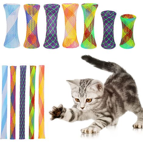 Lot de 20 tubes à mailles pour chat - Jouets interactifs en filet pour chaton - Jouet sensoriel extensible et déformable pour animaux