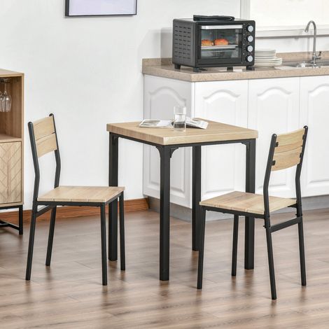 Esstisch-Set mit 2 Stühlen, 3-teilig, natürliche Holzoptik und schwarzes Gestell, OKWISH (1/5)