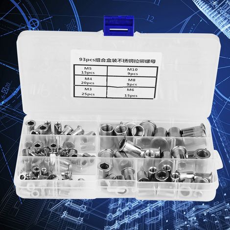 Jeu de 93 inserts filetés (M3, M4, M5, M6, M8, M10) en acier inoxydable 304 (1/5)