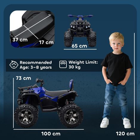 Chariot électrique à quatre roues pour enfants de 3 à 5 ans, 12V, avec phares et pédales, en PP et métal, 100x65x73cm, bleu. (1/5)