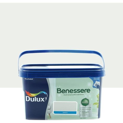 Dulux Benessere Pittura Colorata all'Acqua per Interni Superlavabile Anti Muffa Anti Batteri con Ioni D'Argento, 2.5 Litri, Bianco Brezza, 2.5L (1/4)