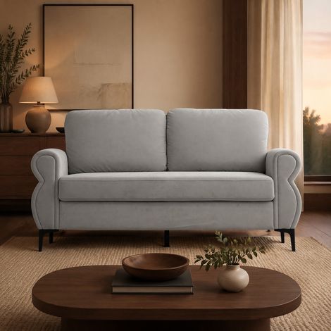 2 Sitzer Sofa (173.5 x 81 x 92 cm), Taschenfederkern, HR Schaum, Metall Holz Rahmen, Hellgrau (1/5)