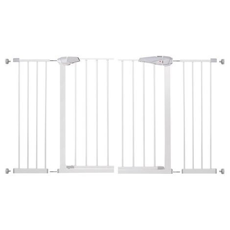 Barandilla para escaleras de 76-141 cm, puerta de presión, seguridad blanca. (1/5)