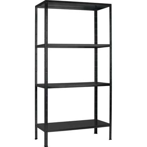 SCHULTE Regalwelt Rayonnage emboîtable avec 4 tablettes PowerMAX, charge utile 65 kg, 180x80x40 cm (HxLxP), noir structuré, rayonnage de stockage, rayonnage d’atelier, rayonnage de cave, rayonnage de (1/4)