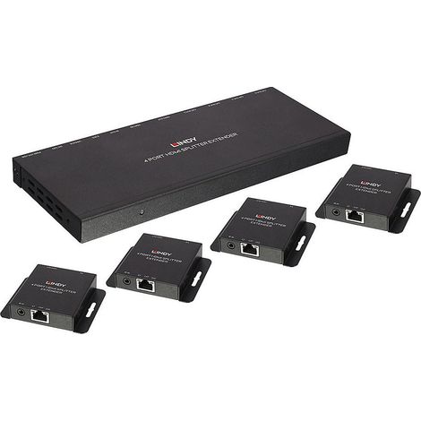 Splitter/estensore IR Lindy 70M a 4 porte Cat.6 HDMI e IR, 38155 (1/5)