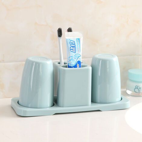 Couple tasse créative salle de bain porte-brosse à dents ensemble de lavage dentifrice tasse ensemble（Bleu nordique）