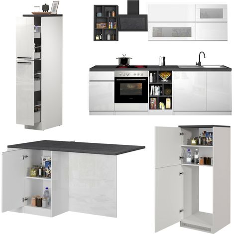 Dmora Completa Bastien, Set modulabile, componibile con più Elementi, 100% Made in Italy, Bianco Lucido e Ardesia, Elettrodomestici non inclusi (1/5)