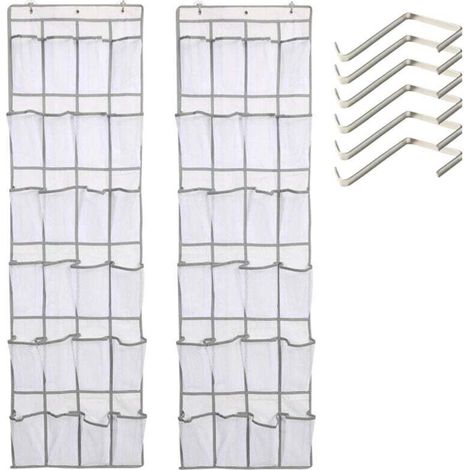 Sacs de Rangement en Filet pour Porte – Lot de 2 Grand Modèles avec 24 Poches, Blanc, Idéal Chaussures & Organisation Espace (1/4)