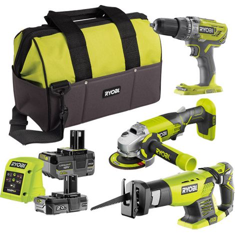 Ryobi ONE+ Grinder, Recip Saw & Drill Combo Pack 18V R18AG-3GKIT (1/4)