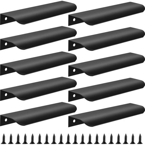 Lot de 10 poignées de meuble et de tiroir invisibles en alliage d'aluminium (150 x 40 x 17,5 mm), couleur noire (10 pièces). Accessoires de quincaillerie pour meubles de cuisine. (1/5)