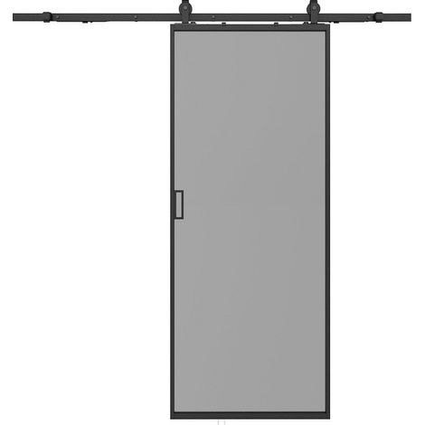 Porta scorrevole con sistema esterno muro H205 x L93 cm Alluminio e Vetro temperato fumé - LINCI II