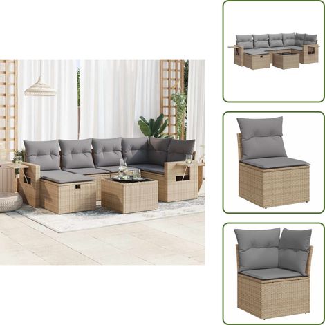 7-tlg. Garten-Sofagarnitur mit Kissen Beige Poly Rattan - Gartensofa Set - Garten Sofa Set - Outdoor Sofa Set - Garten Sofagarnitur (1/5)