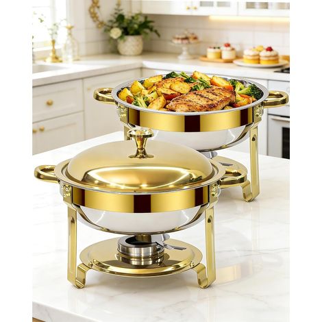 Chauffe Plat Buffet Rond 2 Pièces 6L, Buffet Chauffant Rond  Buffet Chauffant Chauffe-plat en Acier Inoxydable, Pour Restaurant, Hôtel, Mariage, Party, Doré et Argenté (1/5)