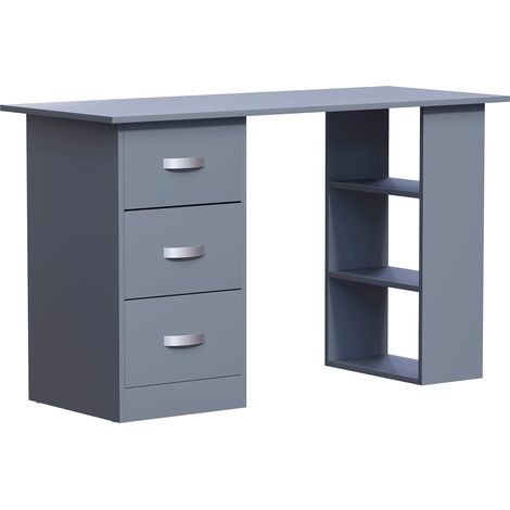 Mason Computer Desk 3 Drawer 3 Shelves PC Workstation Shelf Storage Home Office Table, Grey